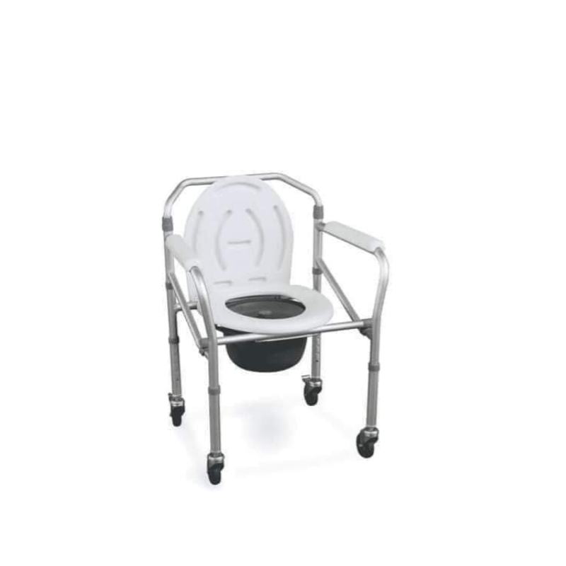 A raglash bathroom chair for the elderly with an imported wheel and can be fixed to the ground with height control