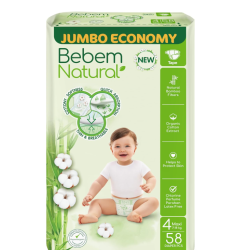 Bebem Natural Baby Diapers - Large Pack - Maxi Size 4 - 58 Pieces